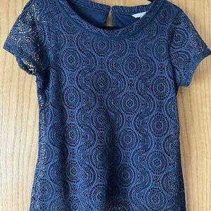Banana Republic Navy Lace Short Sleeve Blouse
